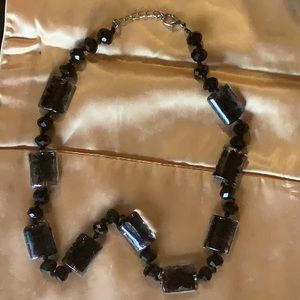 Avalaya Black/ Transparent Glass Bead Necklace in Silver Plating19 inches length